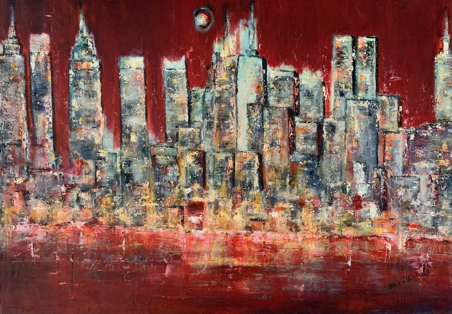 Luna piena sopra Manhattan Dora Kalinova Original painting for sale