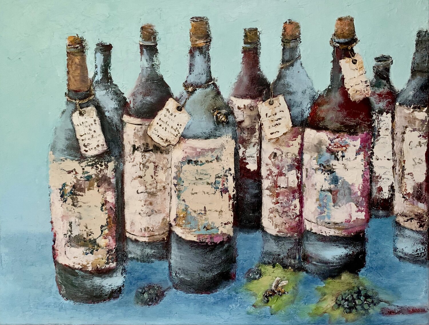 Vintage Wine Bottles Dora Kalinova Original painting for sale