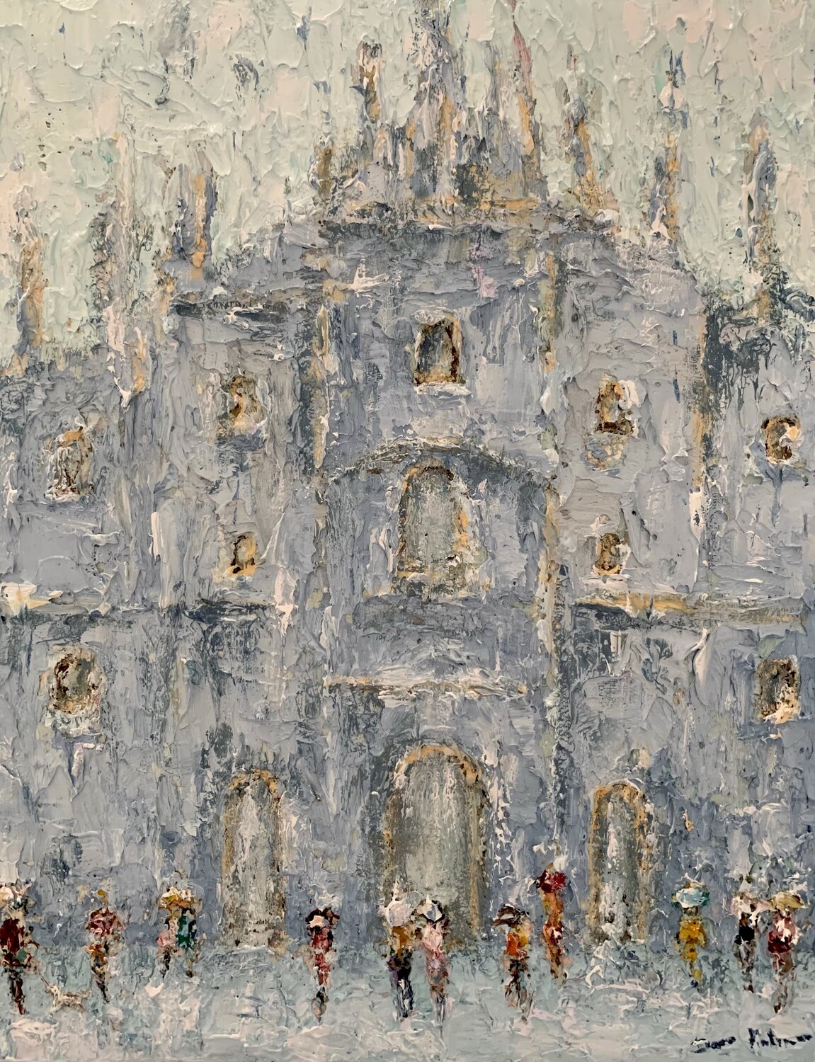 Passeggiata sotto la pioggia nel Duomo di Milano Dora Kalinova Original painting for sale