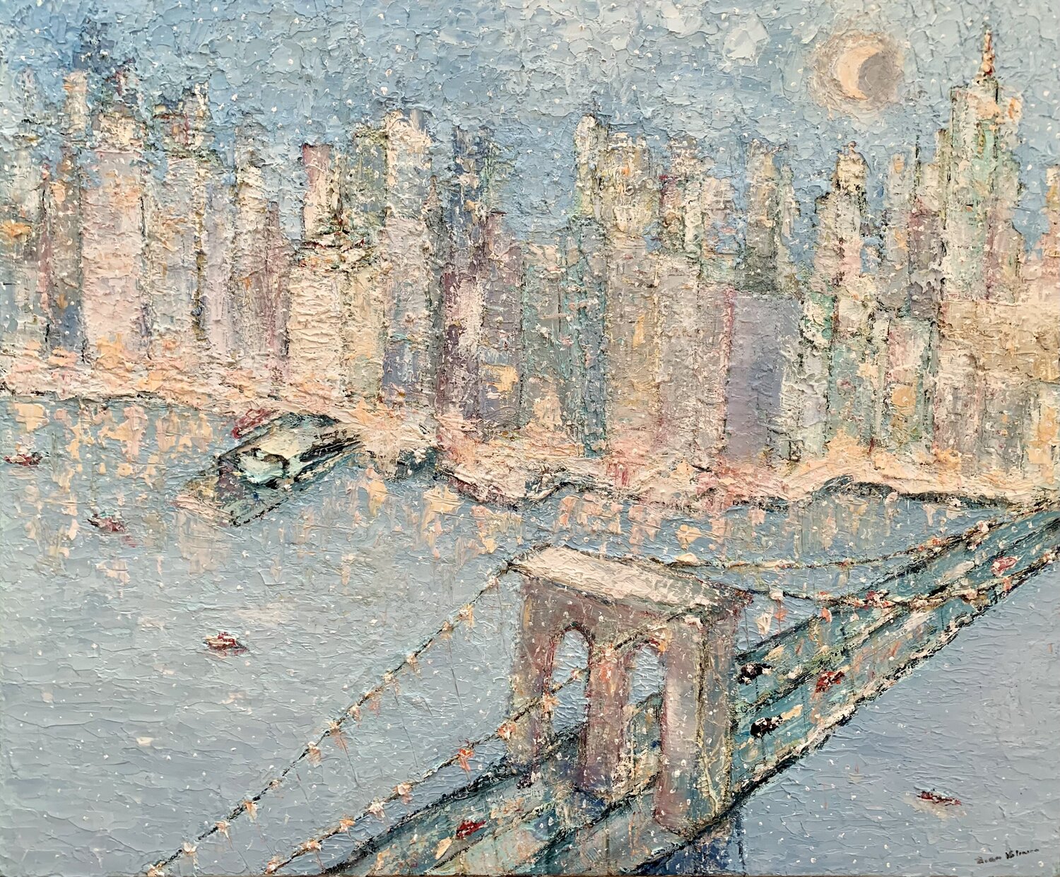 Nevicata sul ponte di Brooklyn Dora Kalinova Original painting for sale