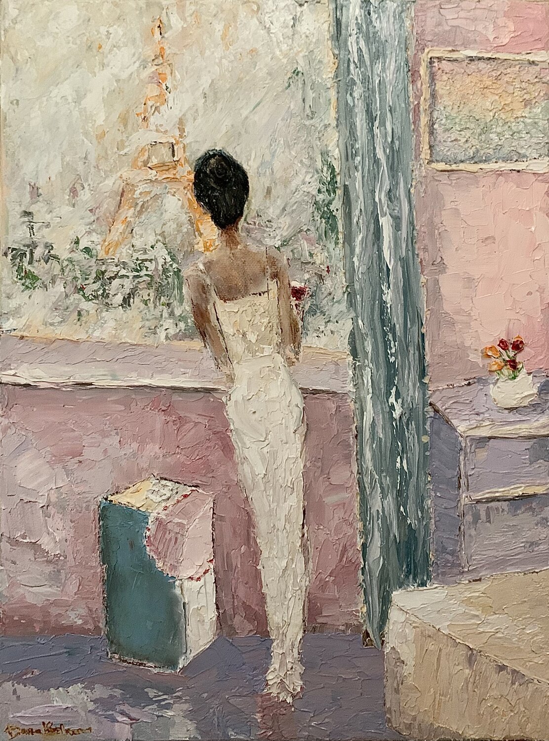 A Rainy Parisian Day Dora Kalinova Original painting for sale