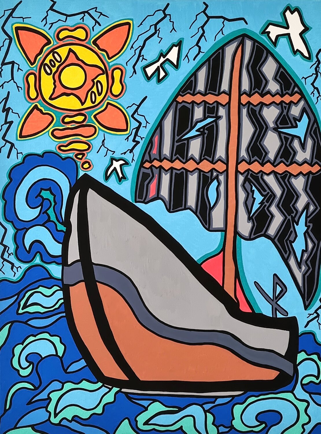 A Boat on the Sea Mahrk Gotié Original painting for sale