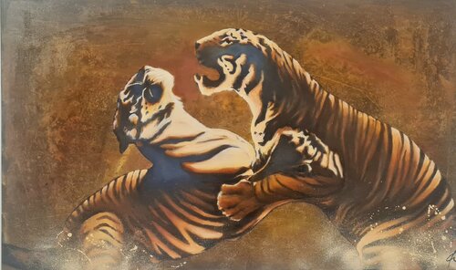 Tigers by Fabrizio Ceccarelli, Painting for Sale on Select