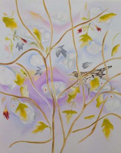 Song thrush in the bushes by Julia Hofstetter, Painting for Sale on Select