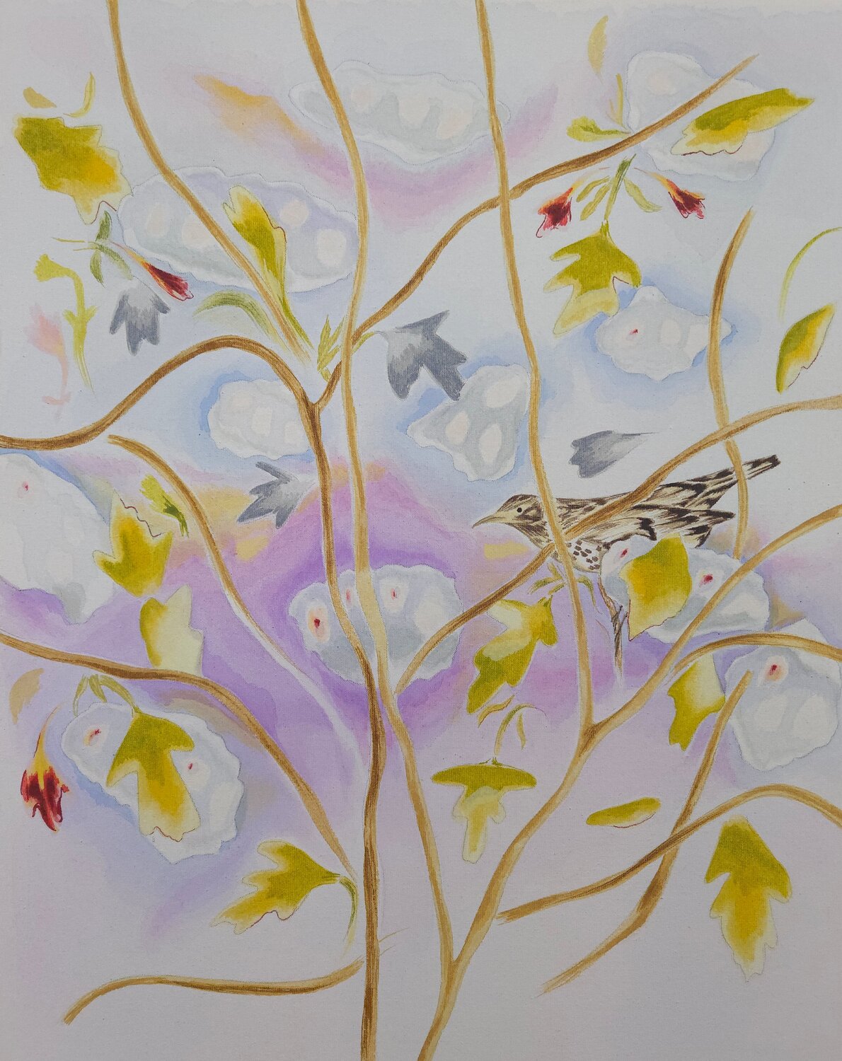 Song thrush in the bushes Julia Hofstetter Original painting for sale