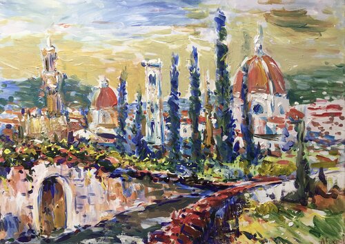 Downhill to Florence , 50 x 70 painting by Altin Furxhi, Painting for Sale on Select