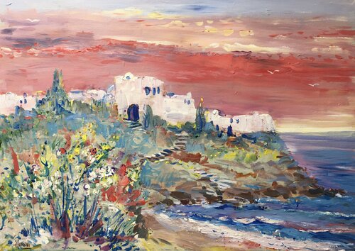Amalfi red sunrise by Altin Furxhi, Painting for Sale on Select
