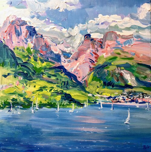 Lago di Molveno in primavera by Altin Furxhi, Painting for Sale on Select