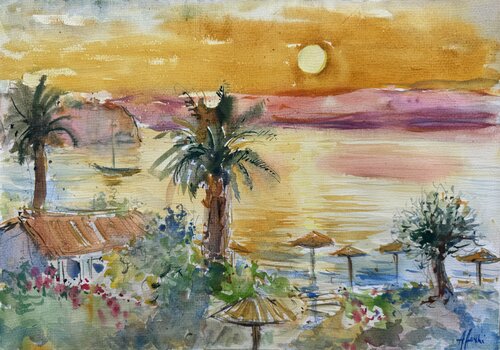 Elea Beach, Sunrise Corfu by Altin Furxhi, Painting for Sale on Select
