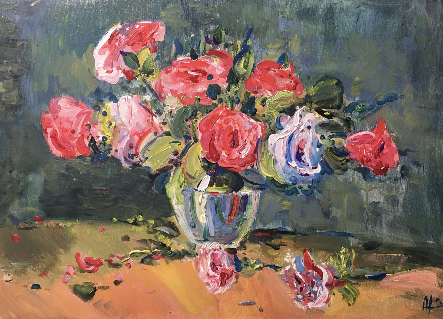 Winter roses  , 50 x 70 Altin Furxhi Original painting for sale