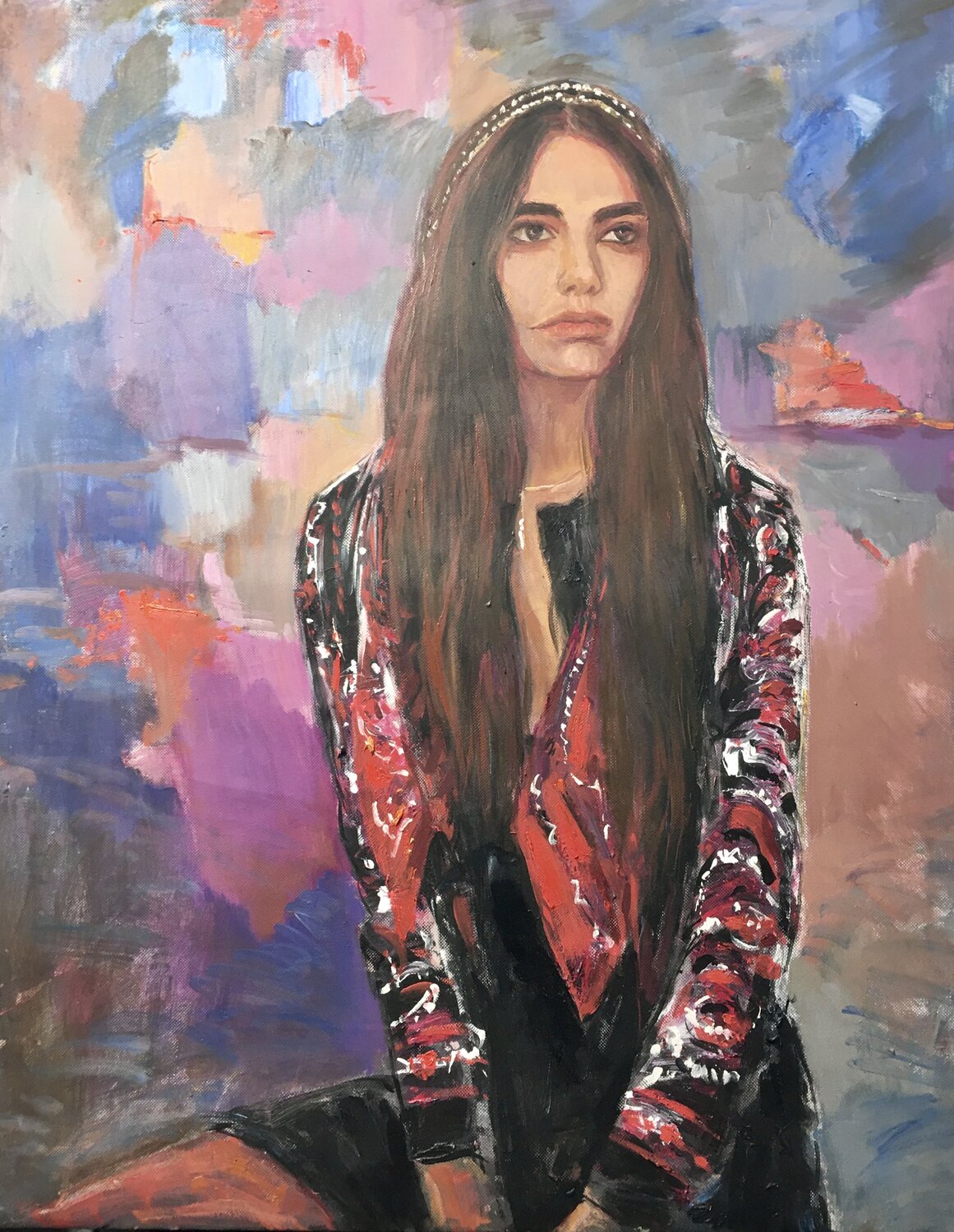 YOUNG Singer, oil on canvas 75 x 95 Altin Furxhi Original painting for sale