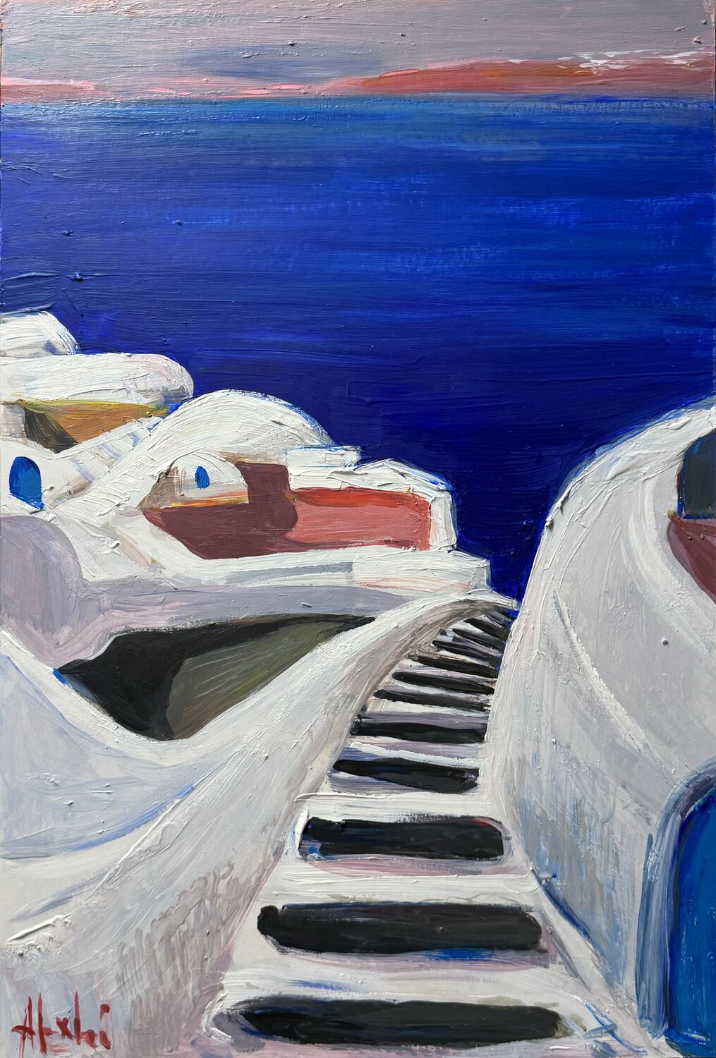 Blue Santorini Altin Furxhi Original painting for sale
