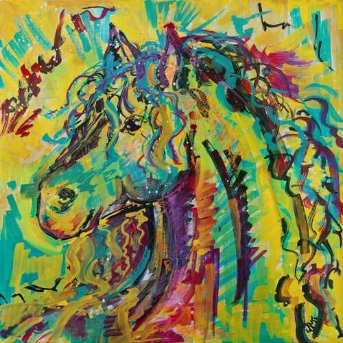 Yellow Horse by Sabine Kraftmeier, Painting for Sale on Select