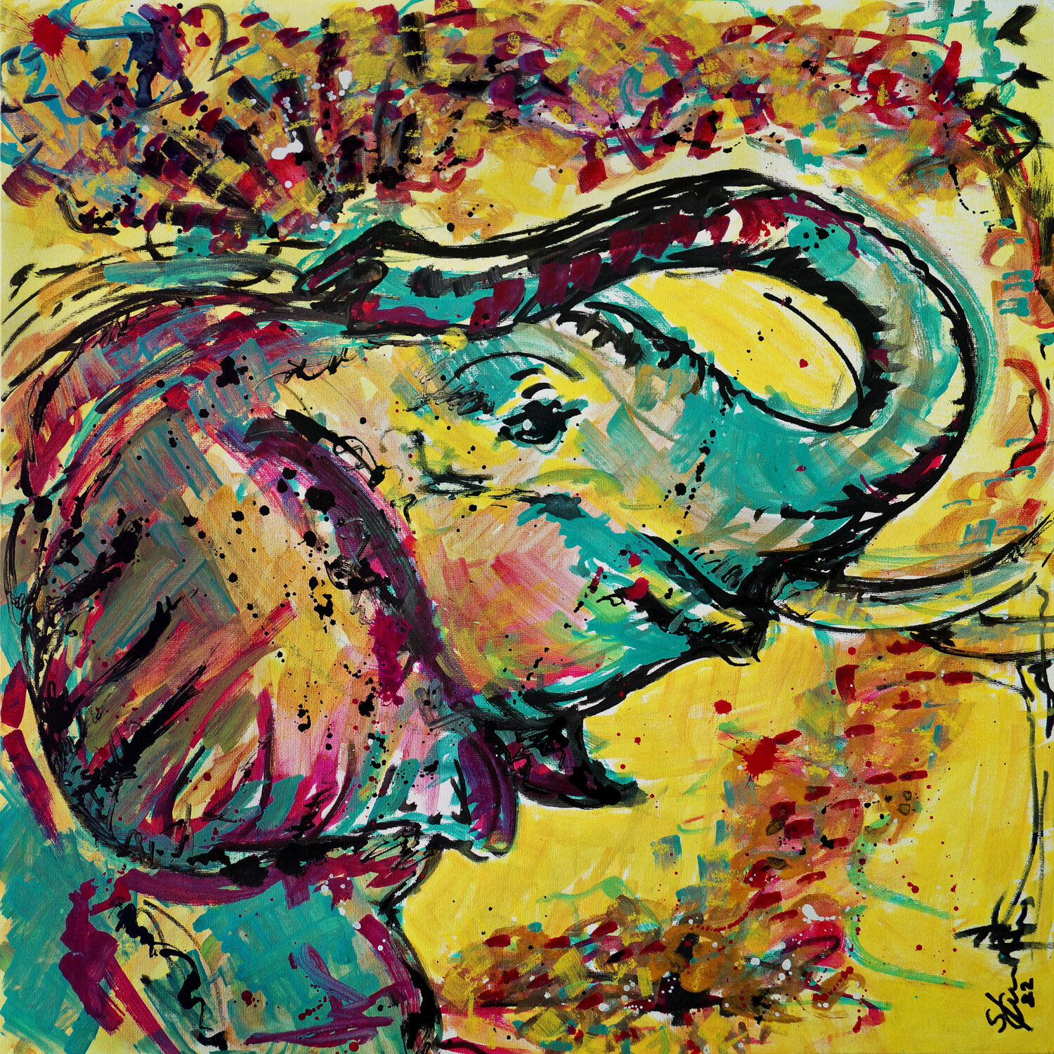 Elefant in Sand Sabine Kraftmeier Original painting for sale