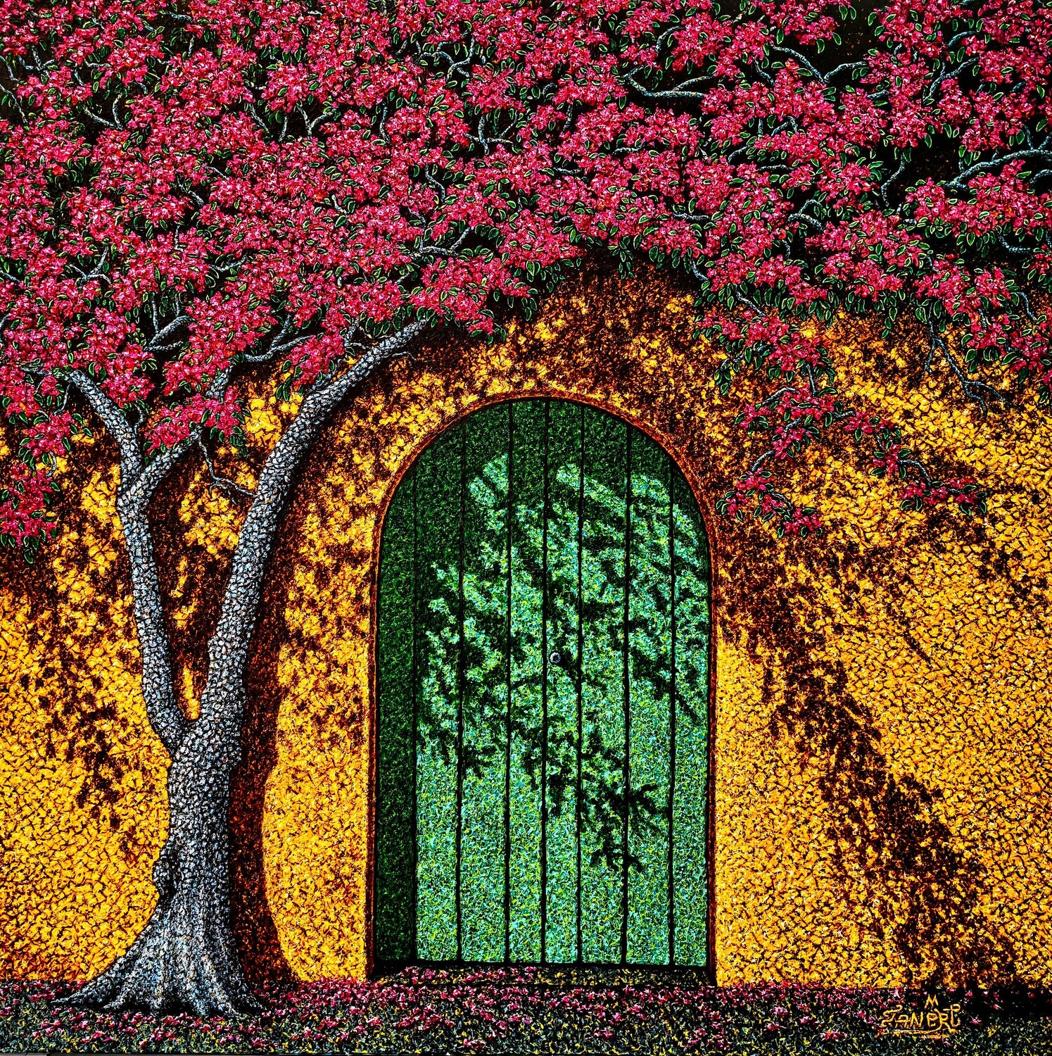 "Under the shade of the bougaivillea" Taner Mert Original painting for sale