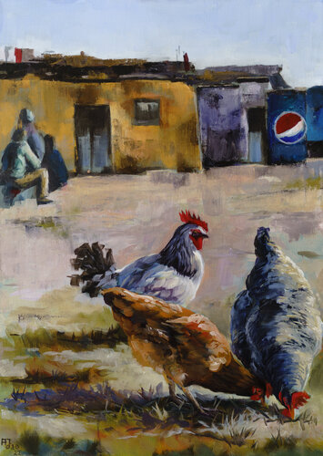 Hühner im Slum by Axel Jung, Painting for Sale on Select