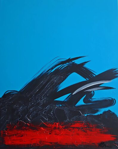 Volcano blue. Abstract minimalist structure painting. by Daheaven Art, Painting for Sale on Select
