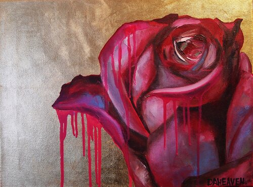 Dark rose on the golden background. by Daheaven Art, Painting for Sale on Select
