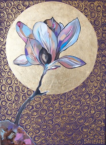 Colorful magnolia flower on the deep violet background. by Daheaven Art, Painting for Sale on Select