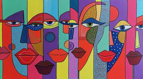 Faces of Emotion: Vibrant Abstract Acrylic Painting. by Daheaven Art, Painting for Sale on Select