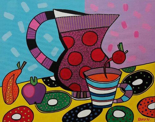 Naive Still Life Painting with Jug. by Daheaven Art, Painting for Sale on Select