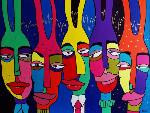 Crazy Party - Surreal Pop Art Naïve Painting. by Daheaven Art, Painting for Sale on Select