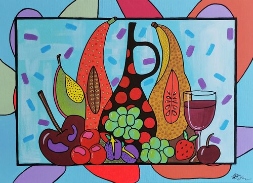 Exotic Fruit Still Life Naïve Acrylic Painting. by Daheaven Art, Painting for Sale on Select