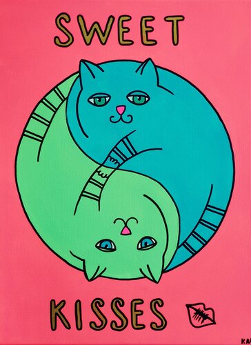 Sweet Kisses – Yin & Yang Cat Love Art. by Daheaven Art, Painting for Sale on Select