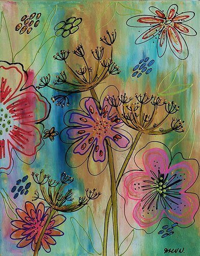 Whispers of Bloomlight Abstract Meadow Flowers. by Daheaven Art, Painting for Sale on Select