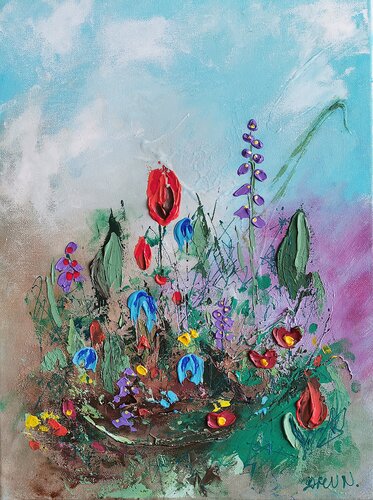 Abstract Wildflowers Textured Acrylic Painting. by Daheaven Art, Painting for Sale on Select