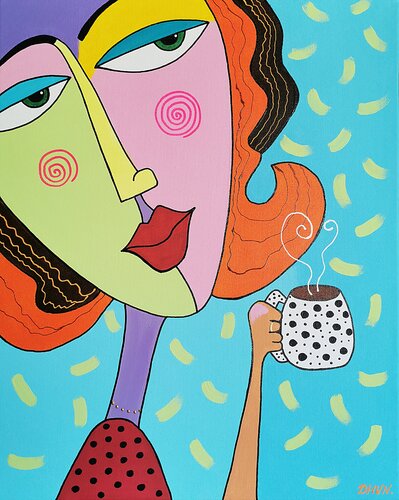 Coffee Time: Abstract Woman Portrait. by Daheaven Art, Painting for Sale on Select