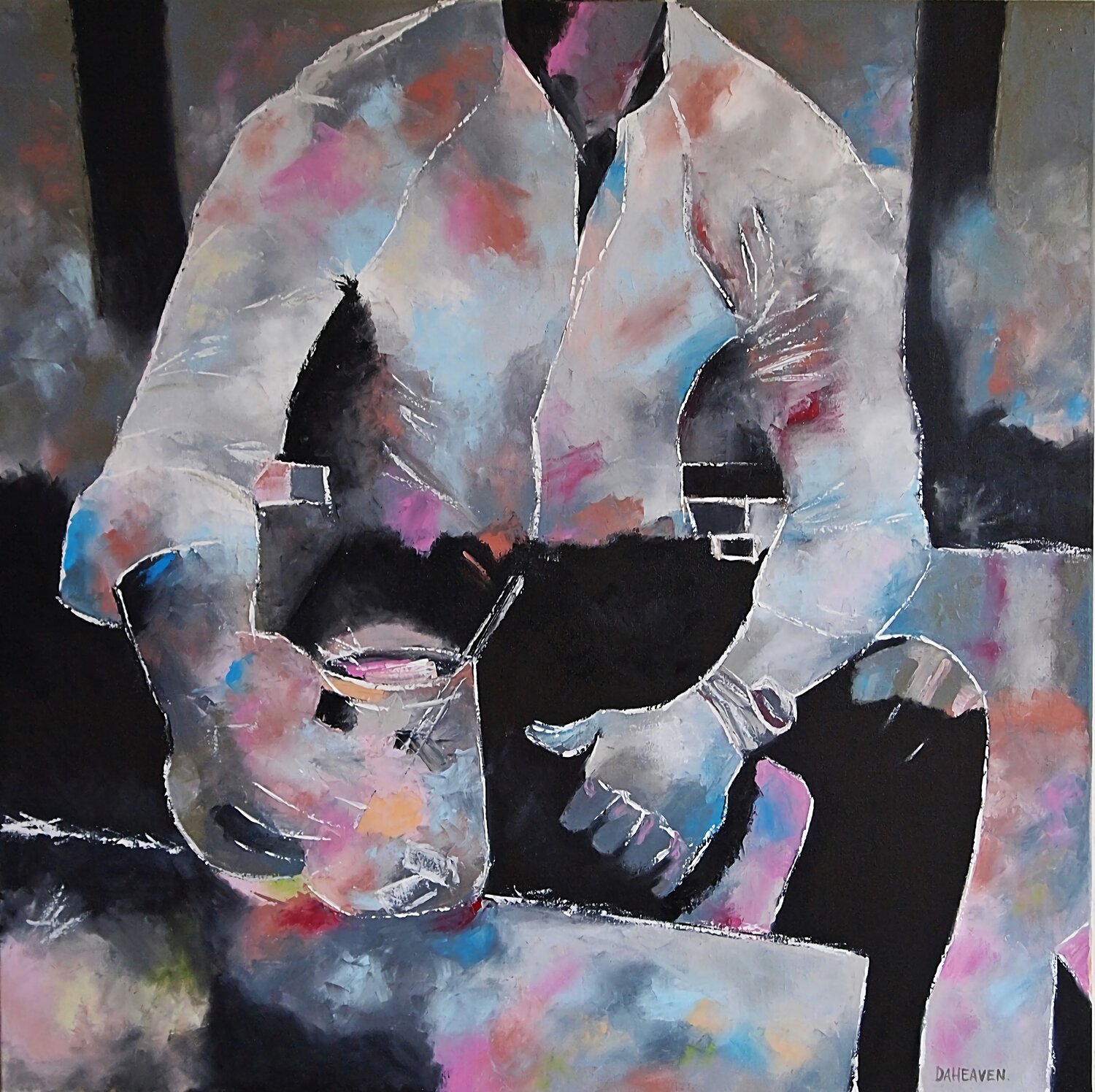 Abstract Painting of Man with Cocktail. Daheaven Art Original painting for sale