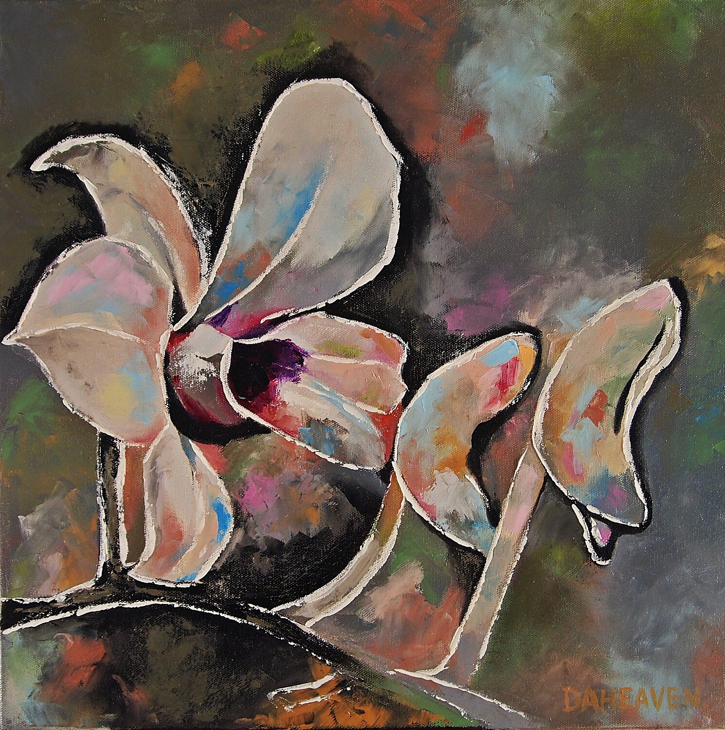 Orchid flower abstract oil painting. Daheaven Art Original painting for sale