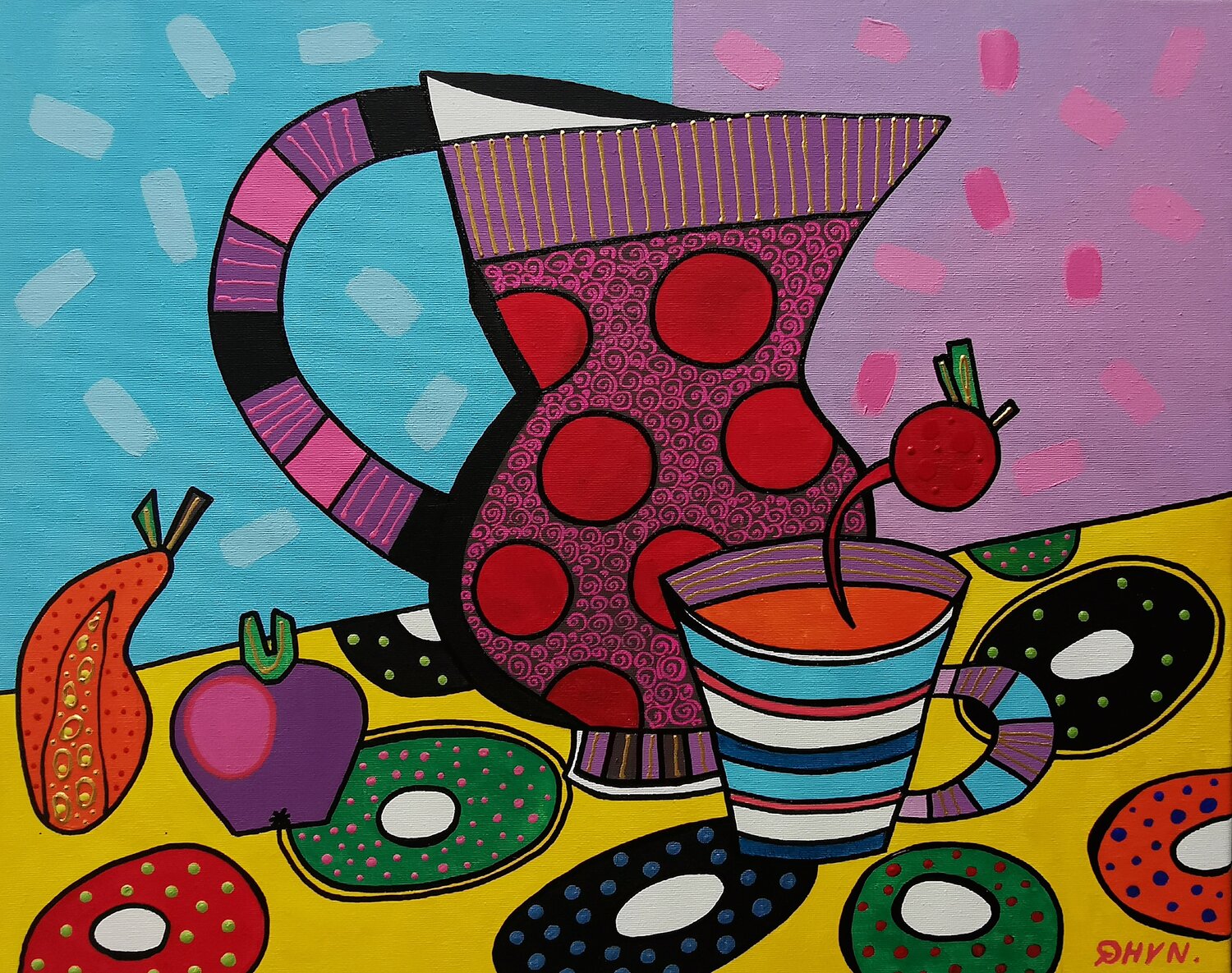 Naive Still Life Painting with Jug. Daheaven Art Original painting for sale