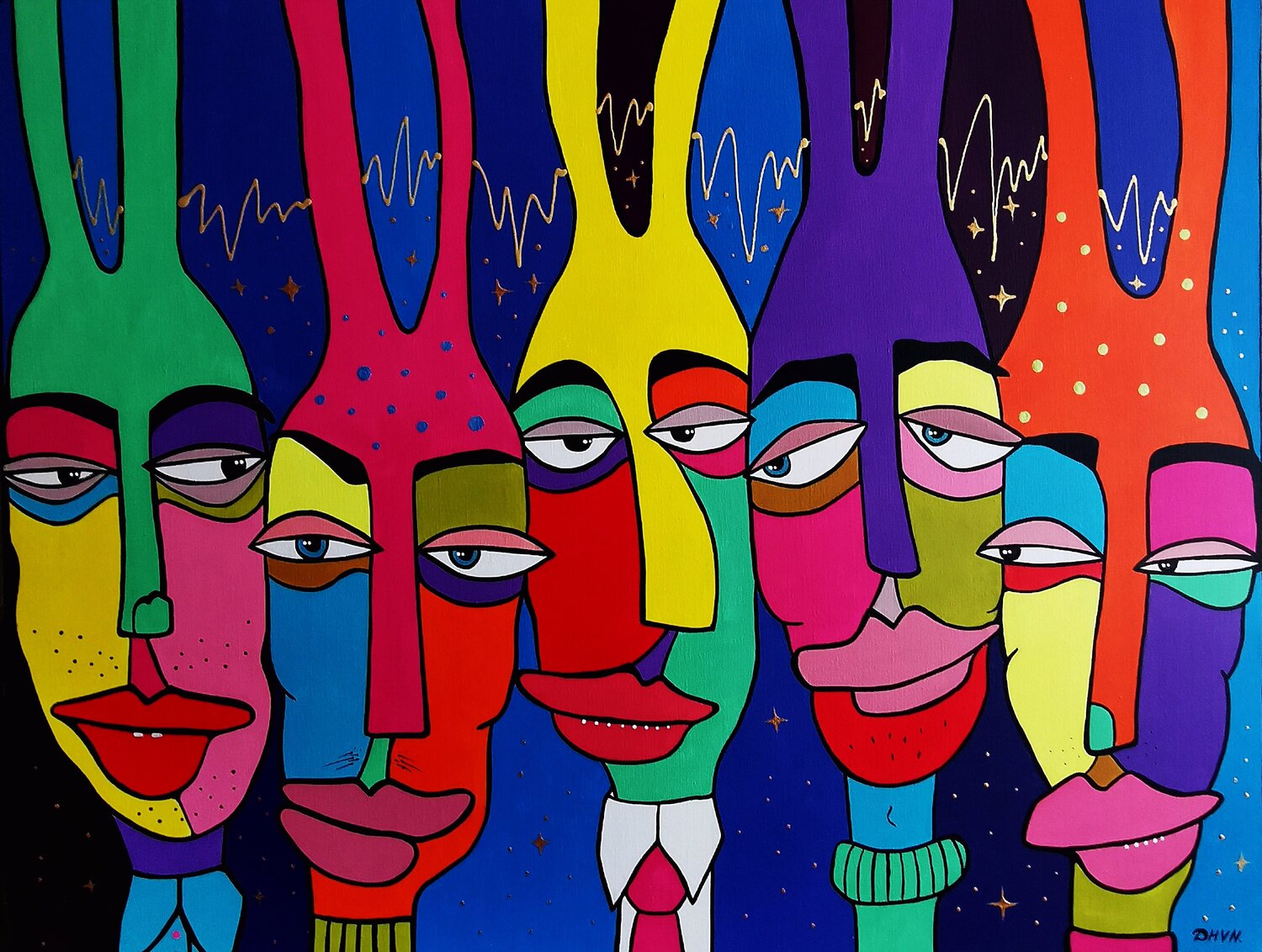 Crazy Party - Surreal Pop Art Naïve Painting. Daheaven Art Original painting for sale