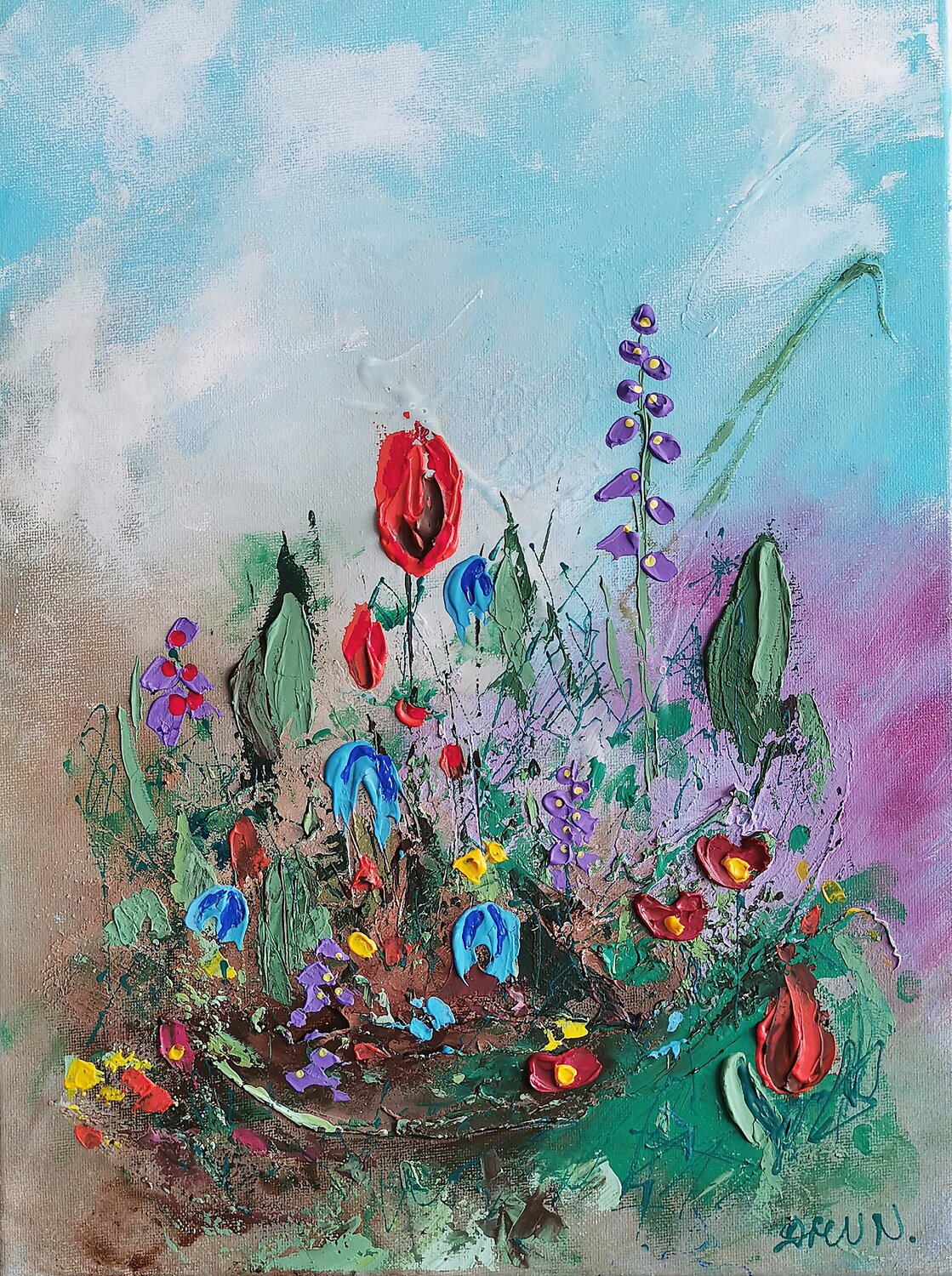 Abstract Wildflowers Textured Acrylic Painting. Daheaven Art Original painting for sale