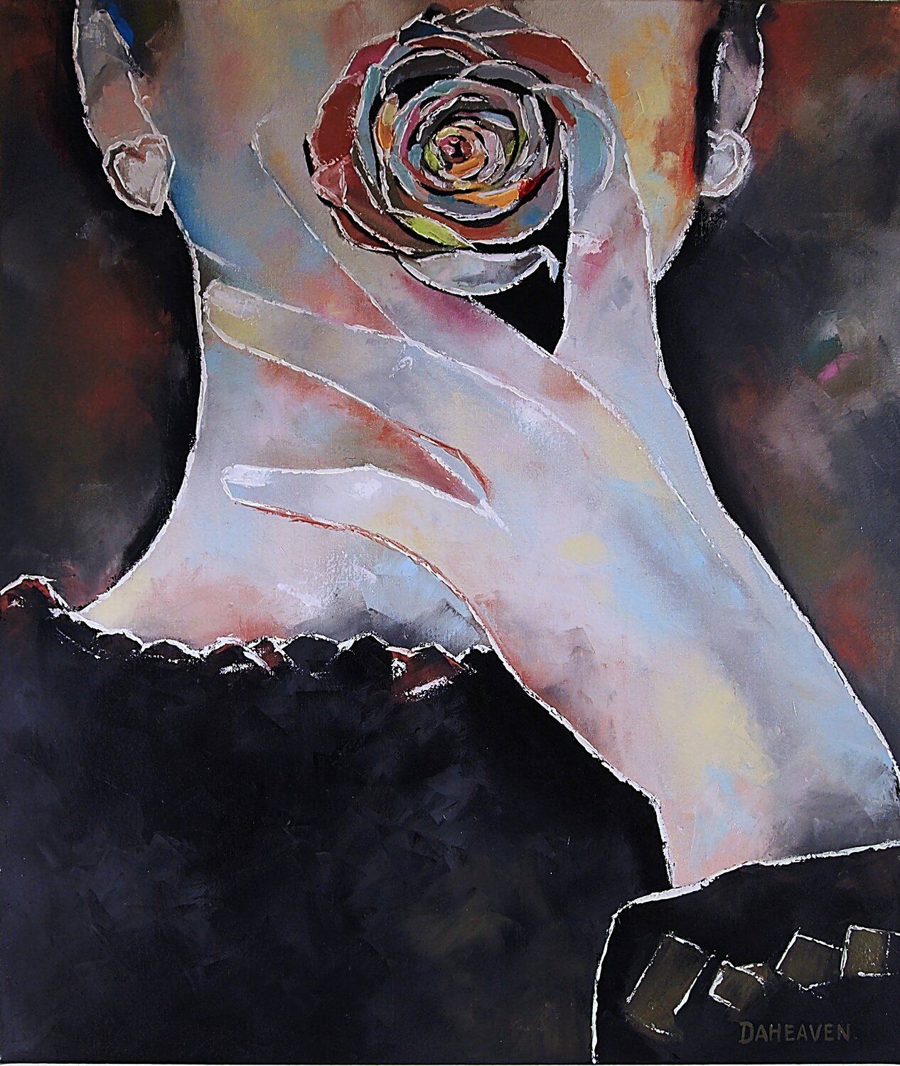 Woman with rose. Daheaven Art Originalgemälde zu verkaufen