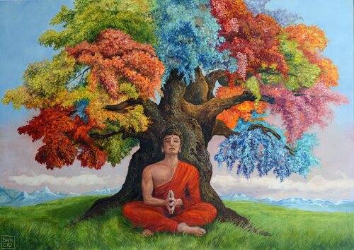 Buddha e l'albero della vita by Marco Bencic, Painting for Sale on Select