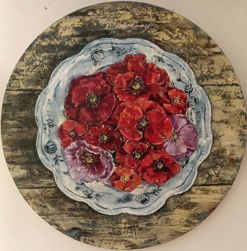 Poppies.June on a plate. by Tetyana Donets, Painting for Sale on Select