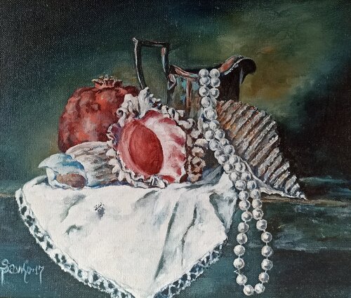 Still life with pearl beads. by Tetyana Donets, Painting for Sale on Select