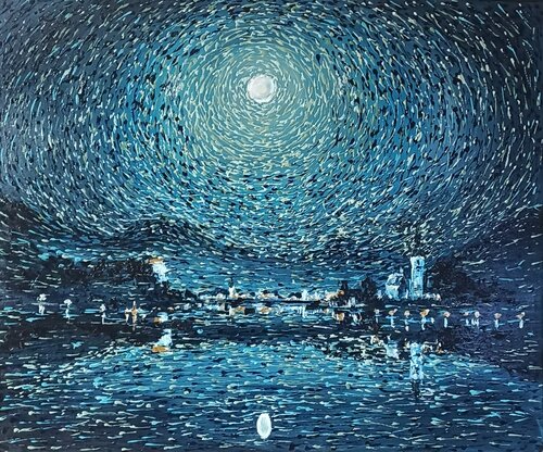 Full moon.Shadow and reflection. by Tetyana Donets, Painting for Sale on Select