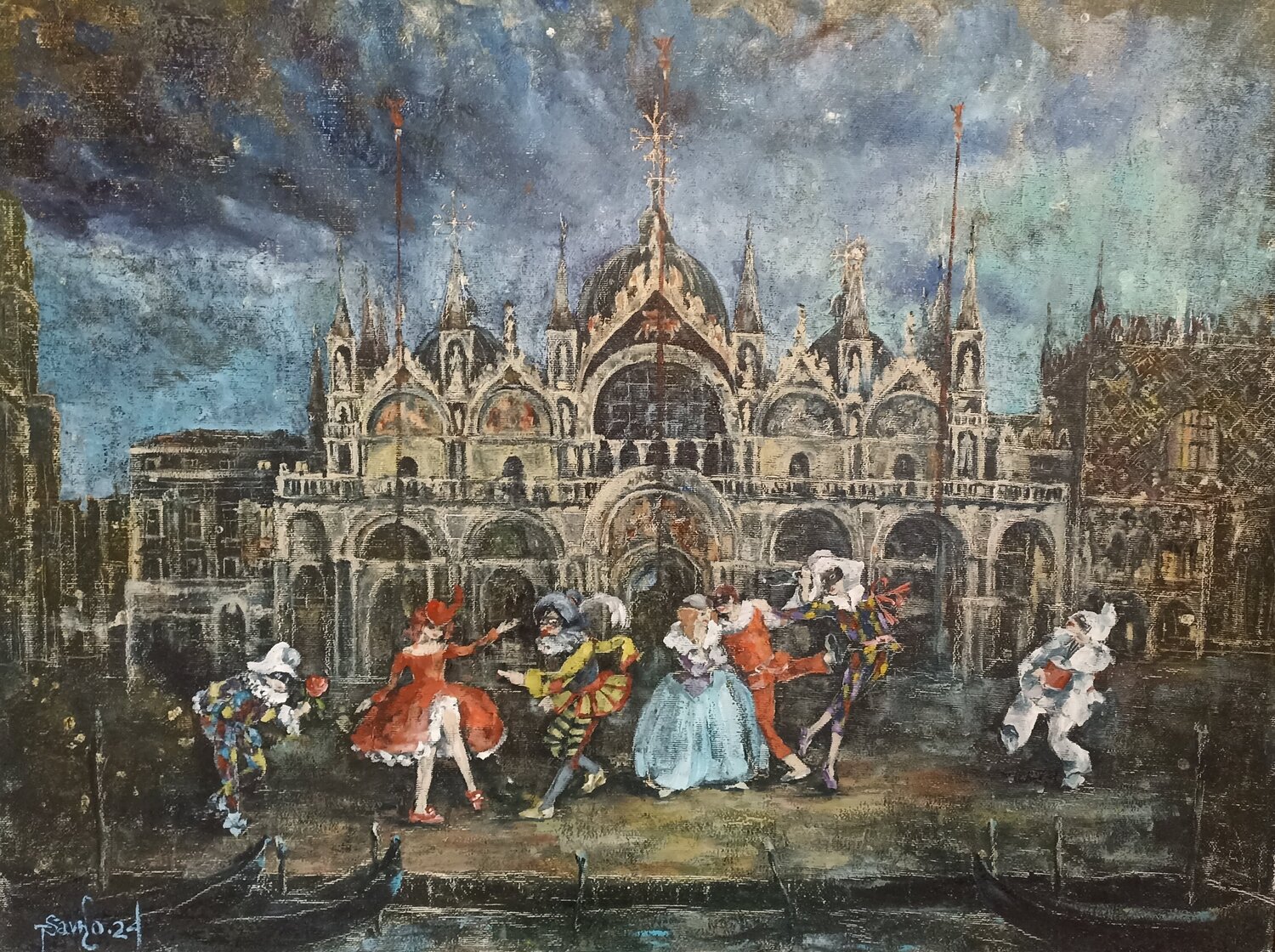 Carnival night in St.Mark's Squere. Tetyana Donets Original painting for sale