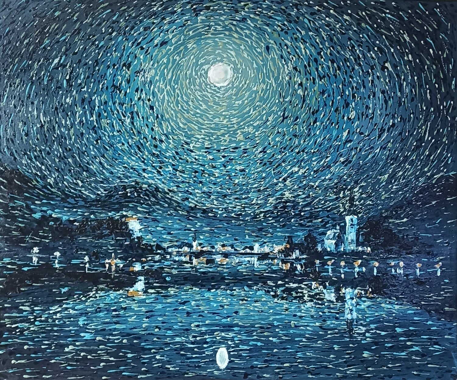 Full moon.Shadow and reflection. Tetyana Donets Original painting for sale
