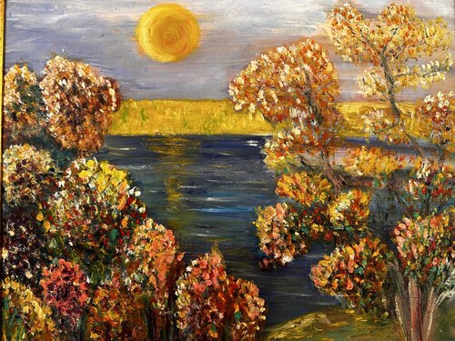 Whispers of Light in Autumn Crowns by JULIJA PUZIRJOVA, Painting for Sale on Select