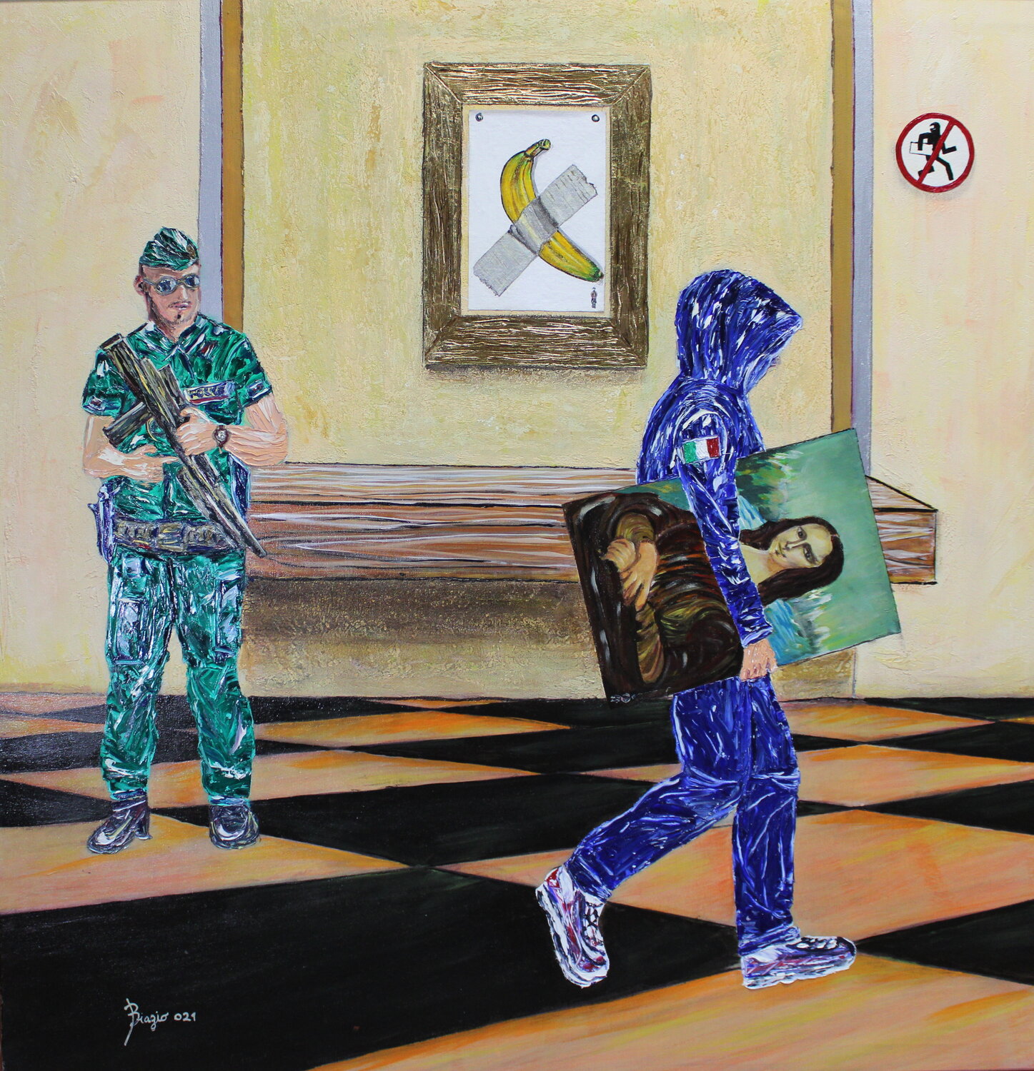 Cattelan vs Gioconda Biagio Antonio Occhipinti Original painting for sale