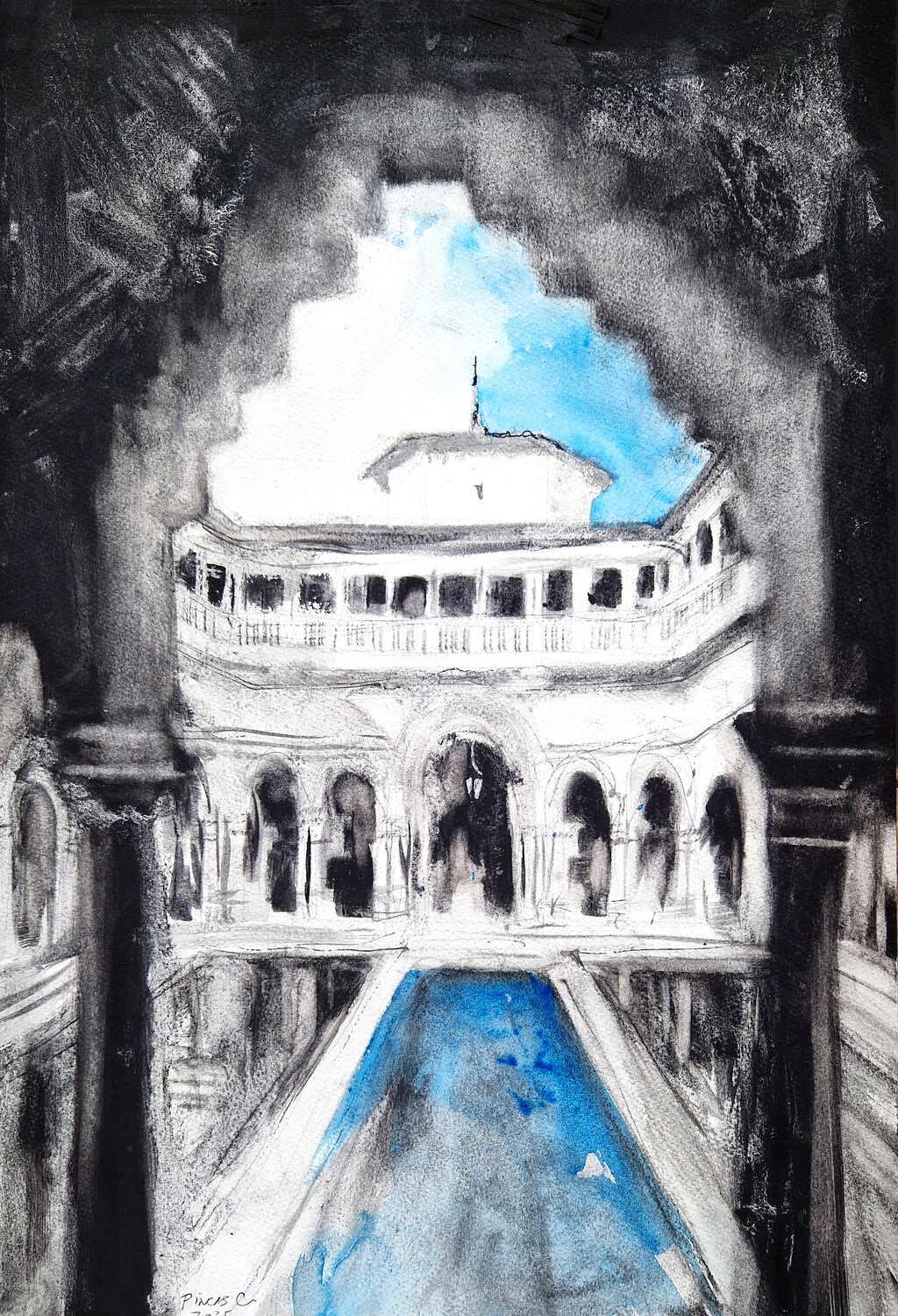 Alcazar (Sketch interior) Claudio Pincas Feldman Original painting for sale