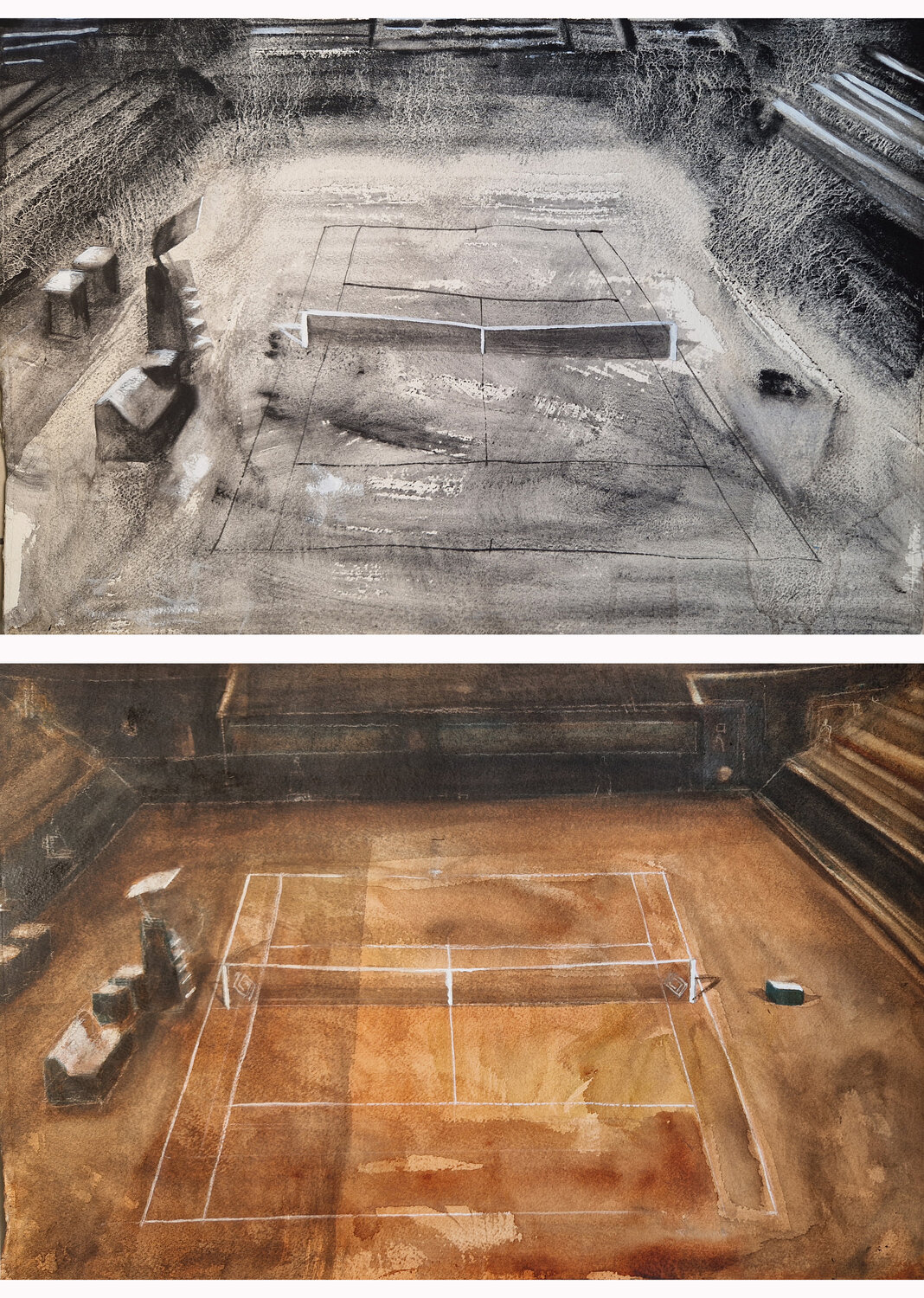2 Tennis Courts Claudio Pincas Feldman Original painting for sale
