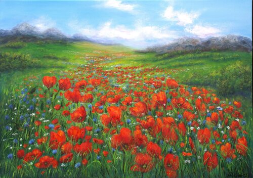 Poppy field in summer by Ludmilla Ukrow, Painting for Sale on Select