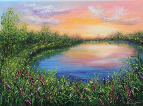Colorful sunset by Ludmilla Ukrow, Painting for Sale on Select