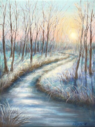 Winter sunset by Ludmilla Ukrow, Painting for Sale on Select